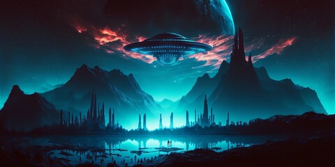 Majestic Alien Planet Landscape. Game background.