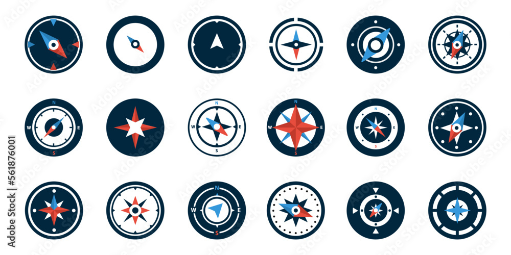 Poster set of compass logo in a flat design. compass icon collection