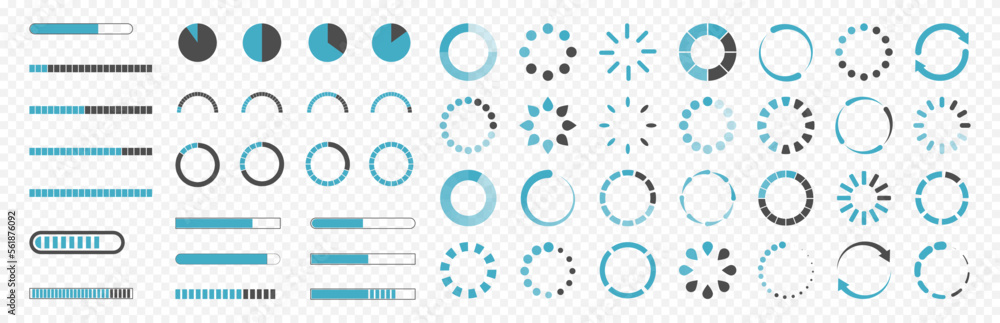 Poster Loading icons collection. Set of progress loader in a flat design