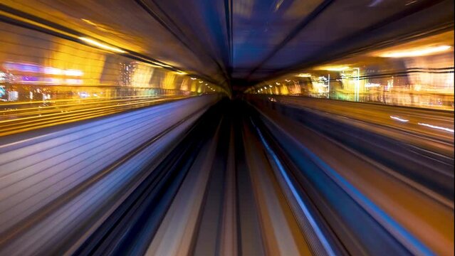 POV time-lapse through Tokyo, Japan on the Yurikamome(shot super high resolution 8K) at night