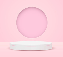 Theme product display podium. product stand on pink background. Vector.