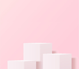 Theme product display podium. product stand on pink background. Vector.