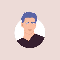 Profile image of male avatar for social networks with half circle. Fashion vector. Bright vector illustration in trendy style.