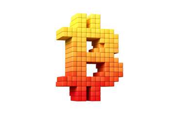 Obraz premium Pixel art style Bitcoin logo in yellow and orange. High definition 3D rendering modern retro design concept.