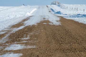 gravel road with snow