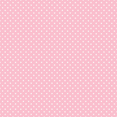 Pink and white polka dot pattern, seamless texture background. Minimal fashionable design. Polka dots trendy background, tile. For fabric pattern, card, decor, wrapping paper - obrazy, fototapety, plakaty