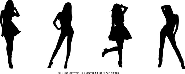 silhouette of woman in different poses vector illustration