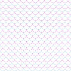 Color pink and blue Fish scales on white background. Seamless pattern, turquoise abstract. Tillable background for girl fabric, textile design, wrapping paper, swimwear or wallpaper.