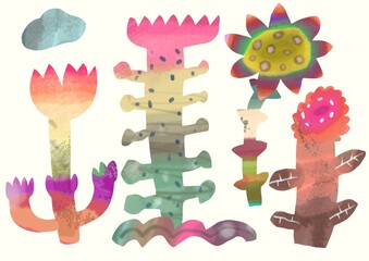 Watercolor painting of flowers and leaf isolated on a white background. cute plant illustration, doodle art.