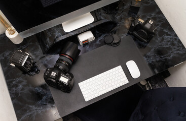 Close-up on a photographers desk space