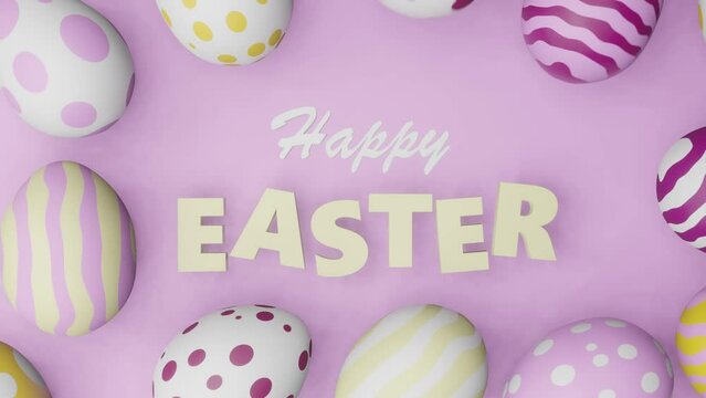 Animation of easter eggs and inscriptions on a pink background. High quality 4k footage
