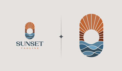 Sunset Wave Logo Template. Universal creative premium symbol. Vector illustration. Creative Minimal design template. Symbol for Corporate Business Identity