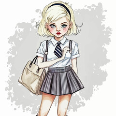 A young girl in school uniform, illustrated with precision and detail. Suitable for any form of graphic or emotional use.
