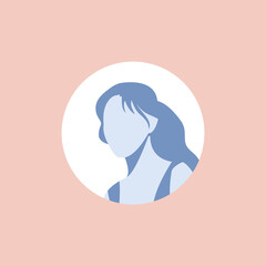 Profile image of female avatar for social networks with half circle. Fashion vector. Bright vector illustration in trendy style.