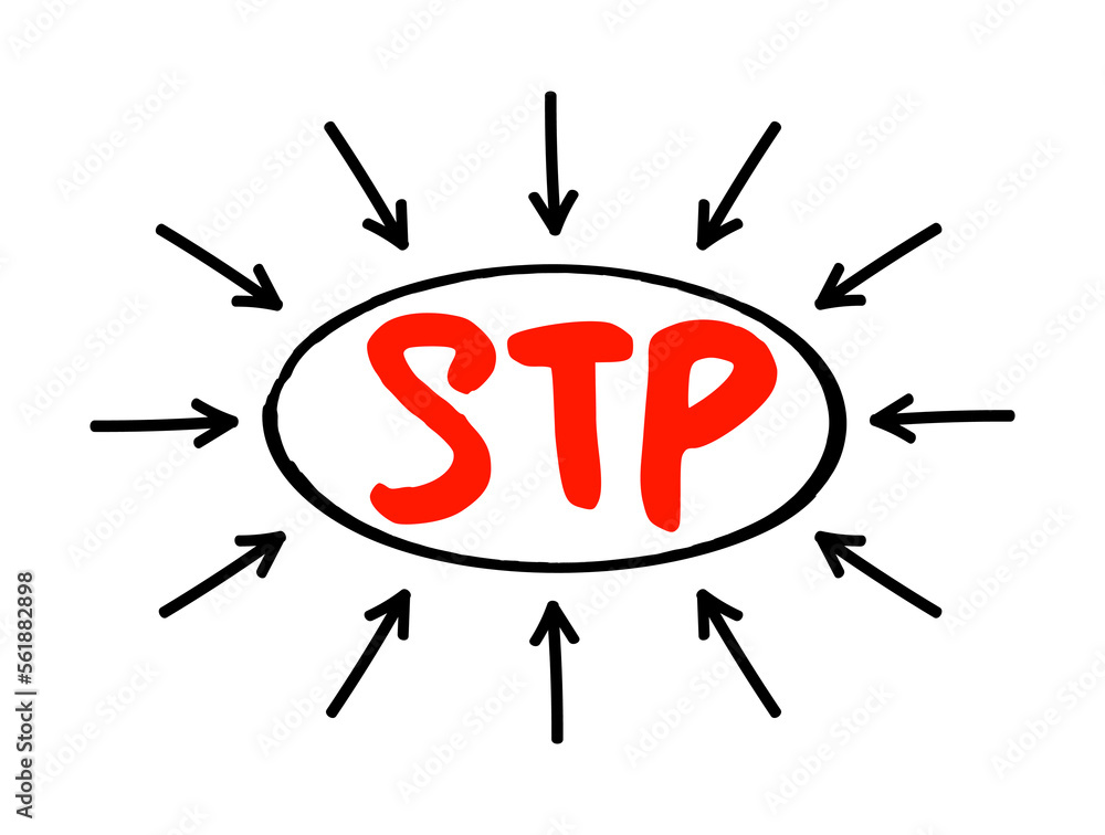 Poster stp situation target path - simple overview of the strategic planning method, acronym text concept w