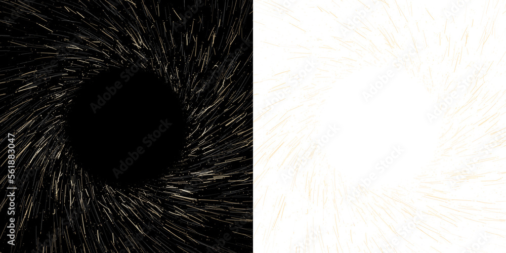 Poster golden vortex with abstract light and motion effects, featuring swirling particles and a round spira