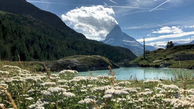 Matterhorn view from Mosjesee in summer