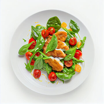 Salad of Arugula Fried Chicken Meat. Generative AI