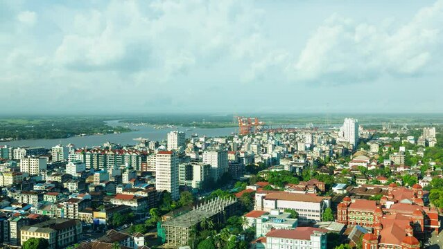 Time lapse of clouds moving over the city of Yangon Myanmar.