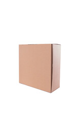 corner view, Cardboard gift box with lid, Mockup for design. isolated white. clippingpath