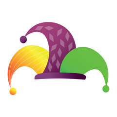 Fototapeta premium Colorful jester's hat on white background