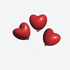 Fototapeta na wymiar Red balloons for valentine's day. White background.