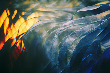 Naklejka premium Abstract composition of various shapes resembling dense rain forest plants. Abstract surreal plants background. Generative AI illustration. 