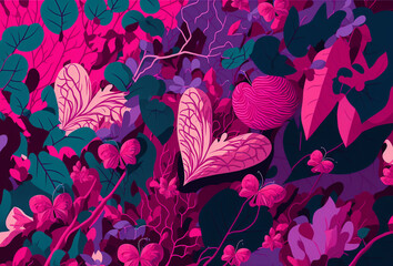 Valentine Themed Vector Background - Pink Purple Teal -Generative AI