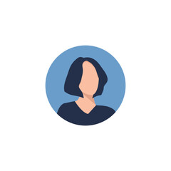 Round profile image of female avatar for social networks with half circle. Fashion, beauty, blue and black. Bright vector illustration in trendy style.