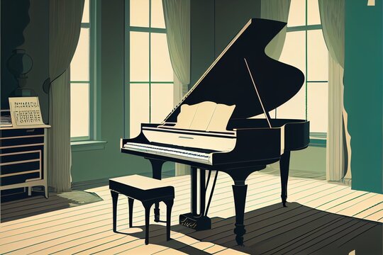 An illustration of an acoustic piano.. Generative AI