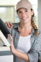 close up view of charming smiling motivated female engineer