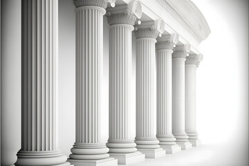 roman columns of an ancient temple against a white background, generative ai
