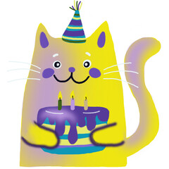 Happy birthday cat with a cake.