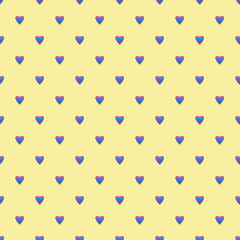  Valentine romanric Seamless Pattern. Blue Hearts on Yellow Background. Hearts love seamless pattern on yellow background