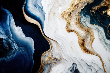 Luxury marble texture background white blue gold. Natural stone color material pattern Generative AI