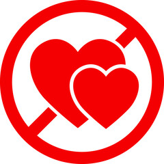 Stop heart sign isolated. Forbidden of love sign. Sign of prohibition of a love. No love icon. Red circle and Heart isolated on white background. Love no entry. Vector illustration.
