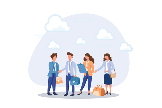Onboarding new employee, introduce new hire to colleagues, warm welcome to new office, orientation training on first day concept. Flat vector modern illustration