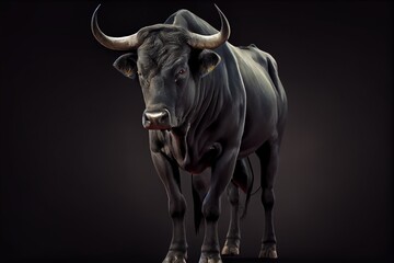 A large black bull isolated on a plain background.. Generative AI