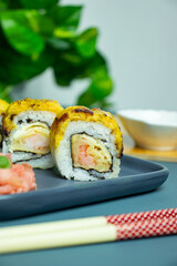 sushi and chopsticks close up