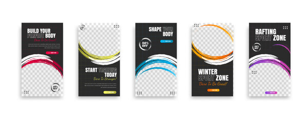 post and story fitness training social media template. social banner for promotion your product