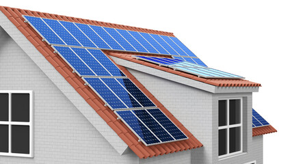 Fototapeta House roof with solar panel energy system obraz