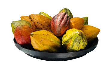 Ripe cacao fruits in bowl. Tropical fruit. png transparent background