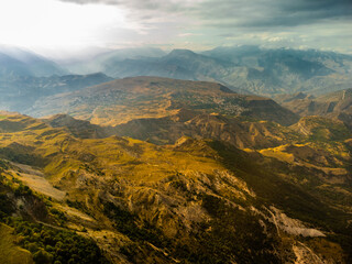Fototapeta premium Changeable weather in the Caucasus Mountains. Panoramic view. Dagestan.