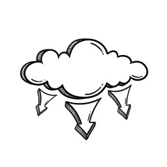 Hand Drawn Vintage Line Style Data Cloud Technology Concept. Futuristic Hand Drawn Data Cloud Sketch with Arrows Illustration. Cloud Storage information design. Isolated 