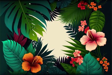 Jungle leaves and flowers tropical background