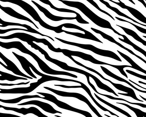 Full Seamless Zebra Tiger Pattern Textile Texture. Vector Background. Black and White Animal Skin for Women Dress Fabric Print.