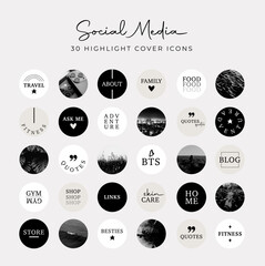 Lifestyle Social Media Text Style Icon Set For IG Stories. Modern Set For Business, Bloggers, Marketing, Branding. Highlight Covers, Minimalist Highlights for Instagram
