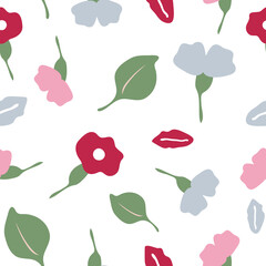 Flowers and leaves viva magenta repeat pattern