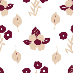 Flowers and leaves viva magenta repeat pattern