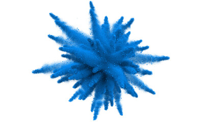 Explosion of blue powder on a transparent background. Holi colour